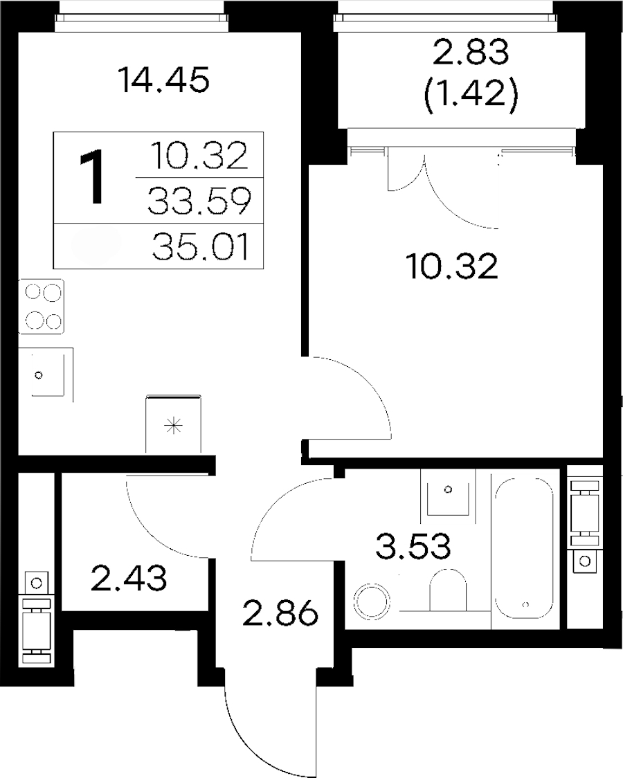 1-комнатная квартира 35.01 м², 10/18 эт., ЖК «Glorax City Василеостровский»